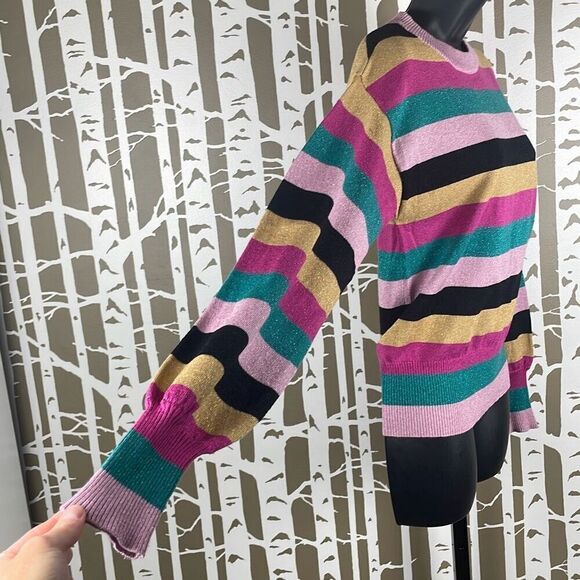Nine West Metallic Striped Balloon Sleeve Sweater XS - Picture 2 of 8